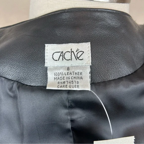 Cache Western Black Leather Fringe Zip Coat - Picture 6 of 8